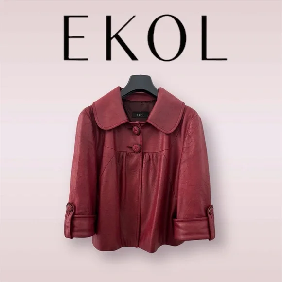 🛍️SALE🛍️ EKOL Women's Faux Leather Textured Hip-length Style Jacket - Picture 2 of 10